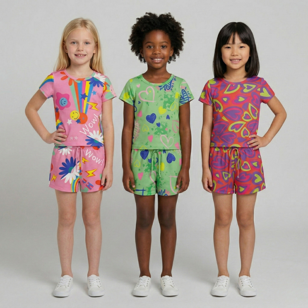 Kit 3 Conjuntos Infantil Menina Roupa Dia a Dia Alta Qualdiade 6 Peças Blusa Shorts Estampado Blogueirinha