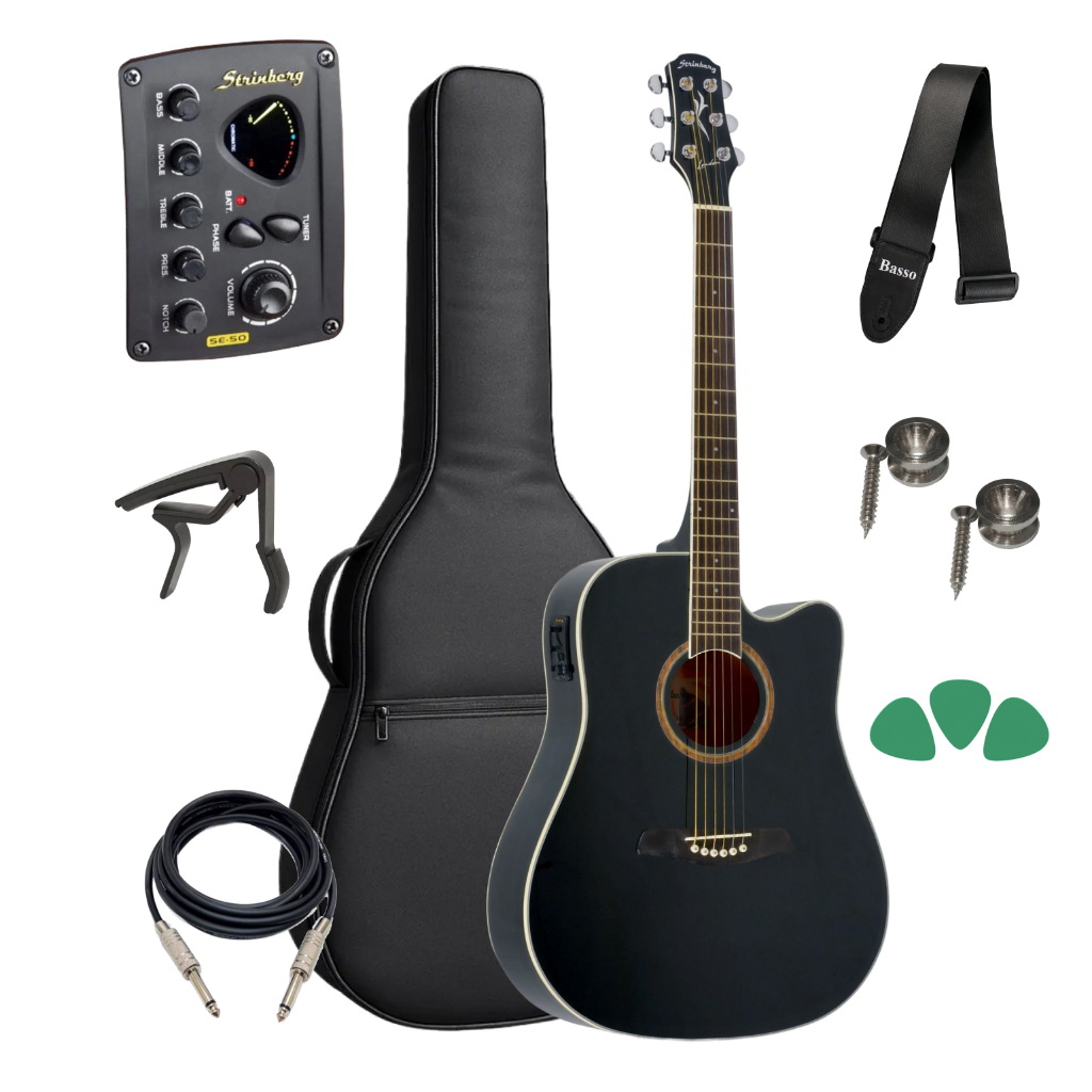 Violão Strinberg Folk Bk Elétrico Le30c Kit Capa Acessorios em Oferta na Shopee