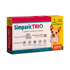 Simparic Trio 3mg Antipulgas e Carrapatos Para Cães 1,25 a 2,5kg 1 Comprimido