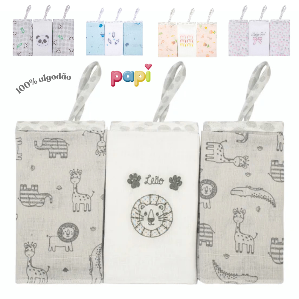 Kit 3 Panos de Boca Bebe Com Prendedor de Chupeta 38 x 38cm Fralda Babete 100% Algodão Papi Bordado Fraldinha em Oferta na Shopee