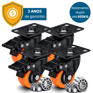 Kit 4 Rodinhas 2 polegadas 50mm Para Moveis Pesados Rodízios Roda Reforçada Trava Dupla p/600KG em Oferta na Shopee