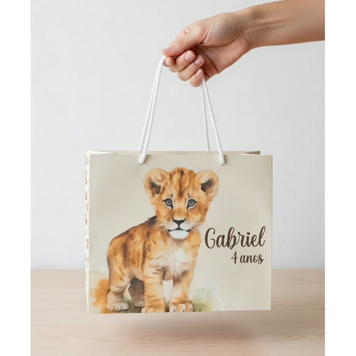 Sacolinha personalizada (M) Leão/Lembrancinha/Sacolinha/Mimos/Lancheira/Aniversário/PEGUE E MONTE