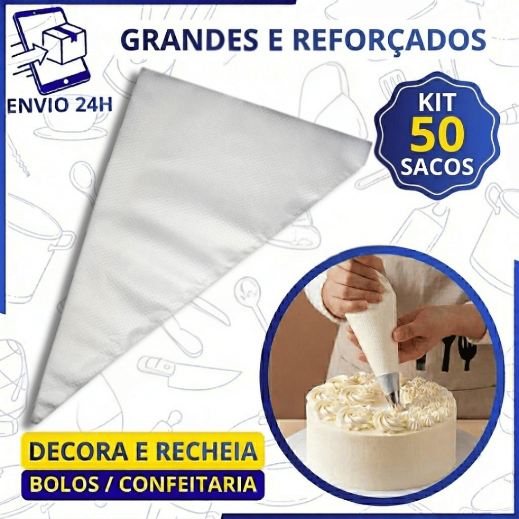 Kit 50 Sacos De Confeitar 33cm Grande Profissional Reforçado Bolo Doce Cupcake Confeitaria em Oferta na Shopee