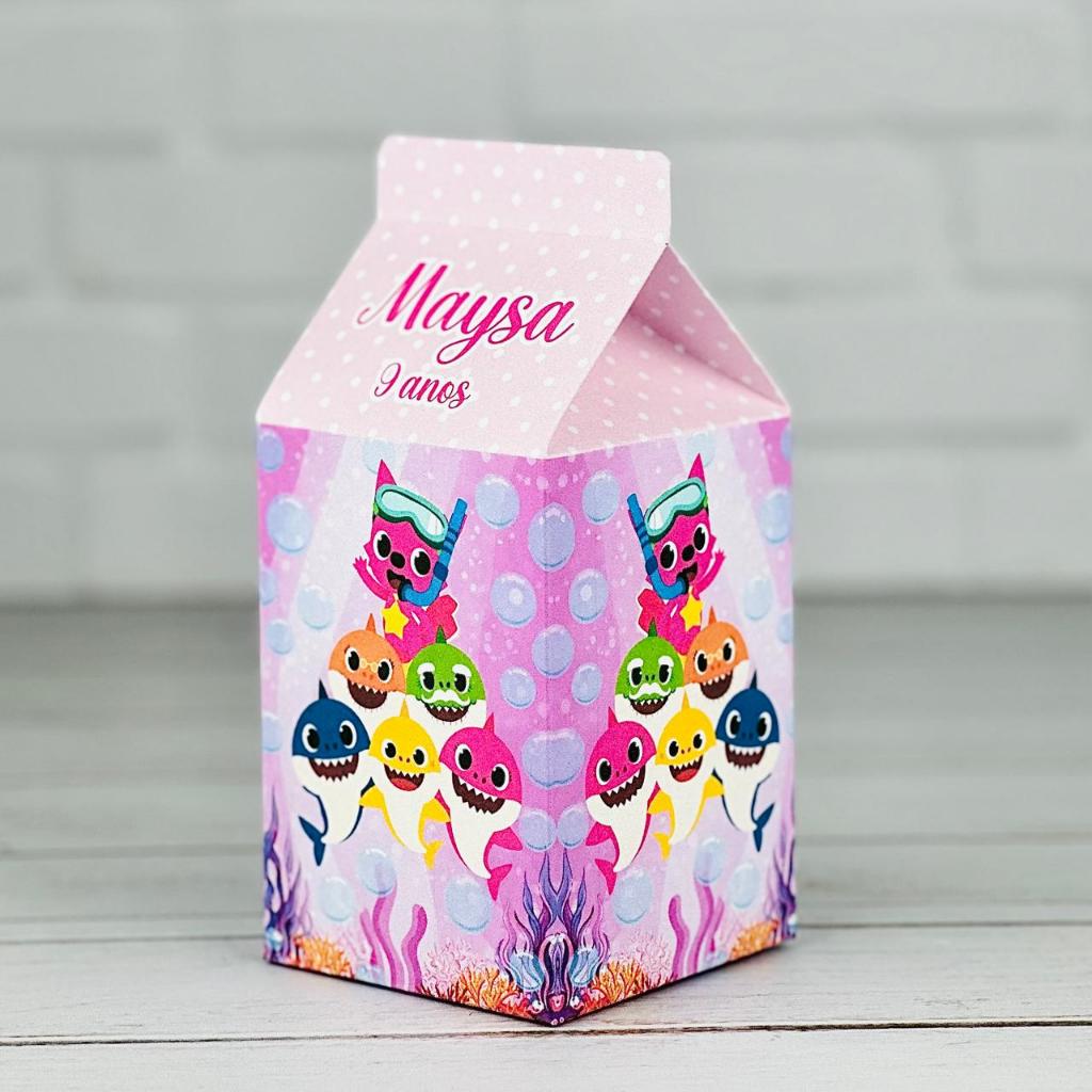 Caixinha Baby Shark Menina| Caixa Milk Personalizada Com Nome | Mimos Aniversário Lembrancinhas Personalizados Kit Festa