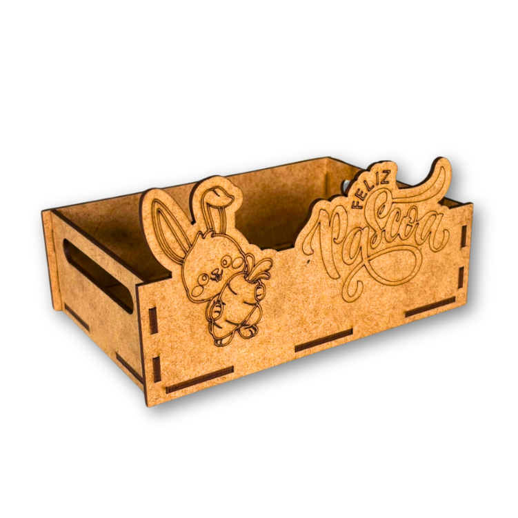 Kit Cesta Bandeja Feliz Páscoa MDF 15x10cm Porta Bombom Ovos De Colher Pequeno