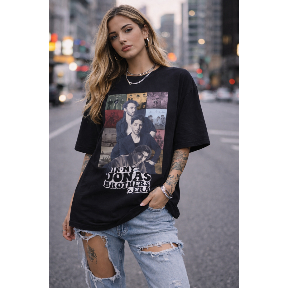 Camiseta Preta Jonas Brothers Camisa Exclusiva Show Joe Jonas Kevin Lançamento Festival Blusao Oversized Streetwear