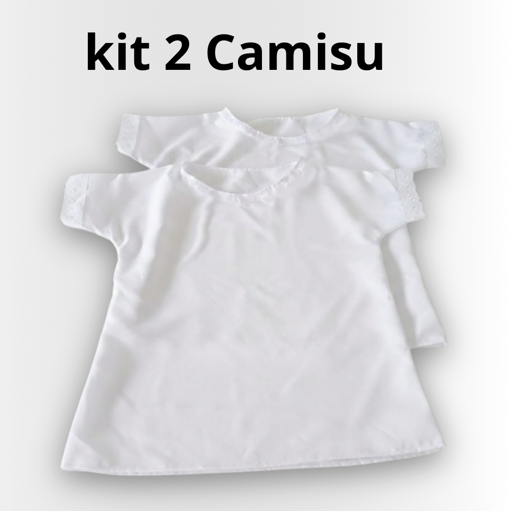 Kit com 2 Camisu Feminino Bata Ração Umbanda e Candomblé Tecido Oxford Branco Roupa de Santo