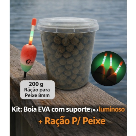 Kit Pesca Completo Boia EVA com Suporte para Luminoso + Ração 8mm 200g