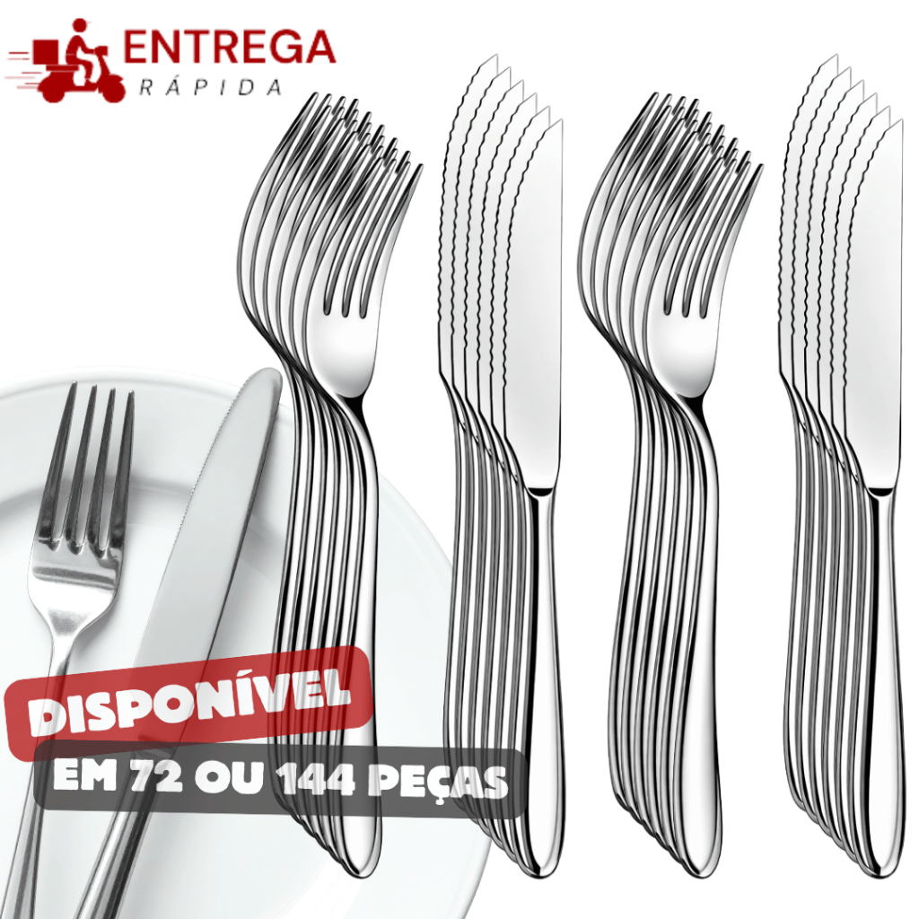 Jogo de Talhares Inox Disponível em 72 e 144 Peças Faqueiro com os Talheres Facas Garfos