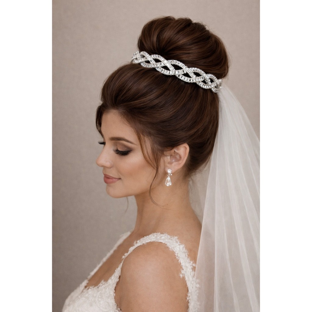 Coroa Tiara Porta Coque Luxo Prata Prateado Zircônia para Noiva Casamento Debutante Festa de 15 Anos Delicado