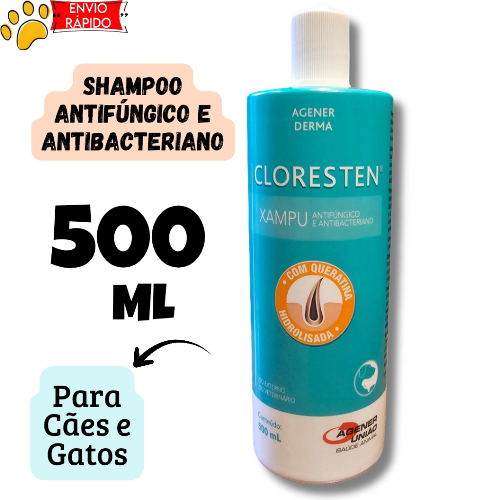 Shampoo Cloresten 500ml Antifúngico e Antibacteriano Agener União para Cães e Gatos com Queratina em Oferta na Shopee