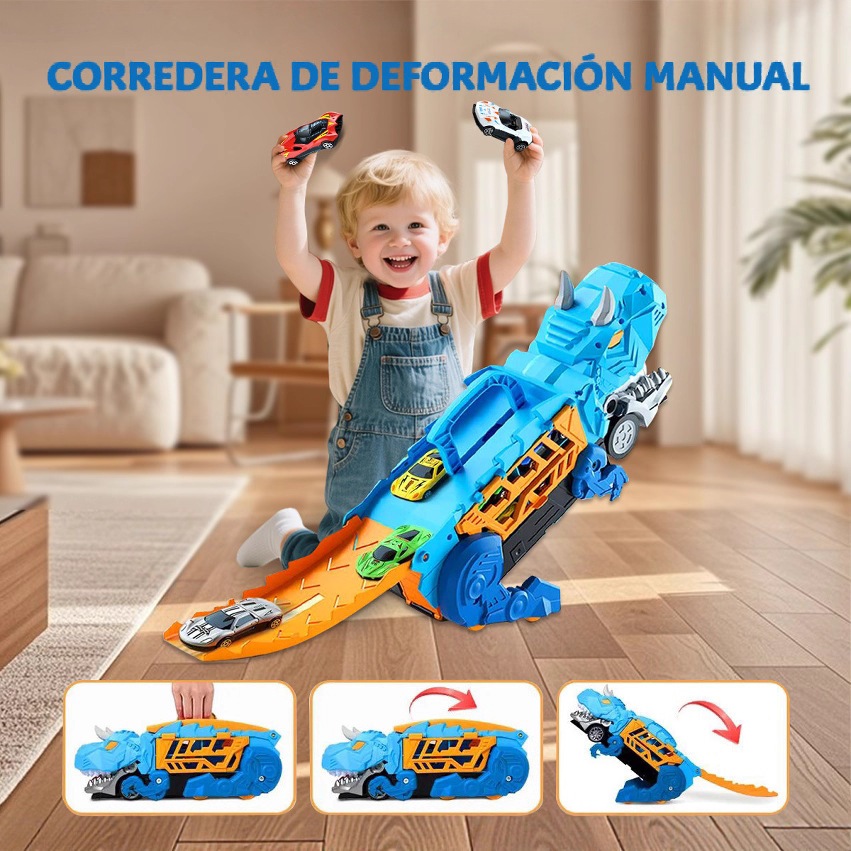 Brinquedo Caminhão Dinossauro Engolidor 2026 Porta-Carrinhos com 4 Carrinhos de Metal – Kit Infantil🦖🚚