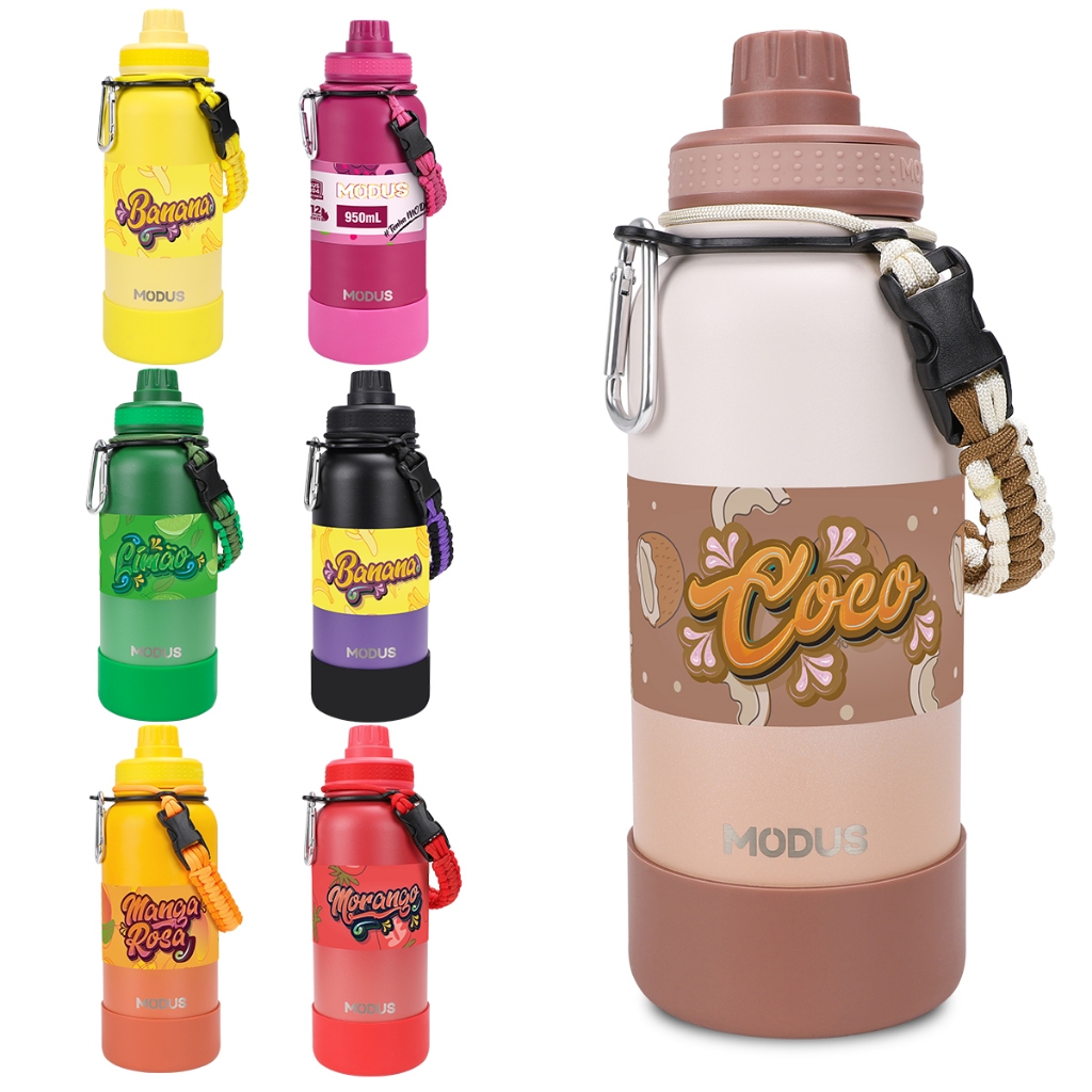 MODUS Garrafa Térmica Aço Inoxidável Isolado de água 1000ml Com Alça Paracord Com Alça e Base Emborrachada em Oferta na Shopee