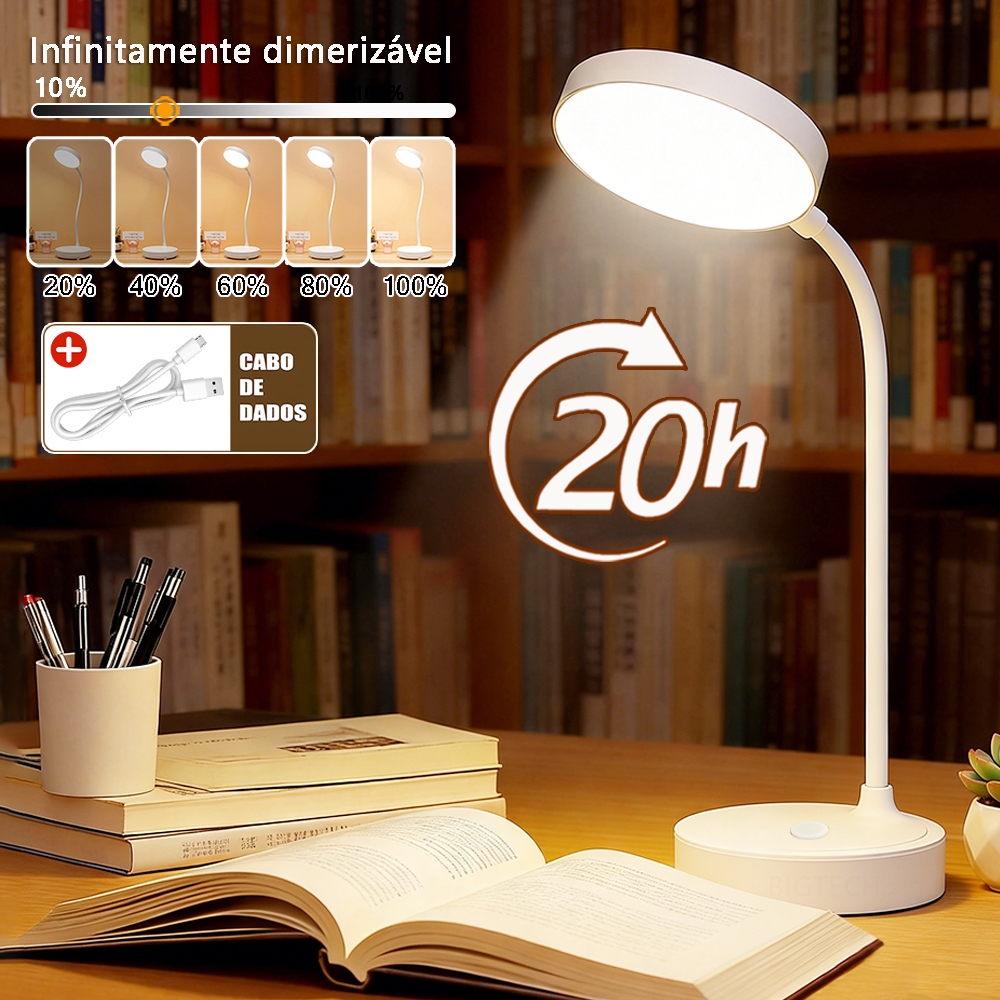 Luminária Abajur de Mesa LED Luz Sem Fio USB Recarregável Touch Haste Flexível Lâmpada De Estudo