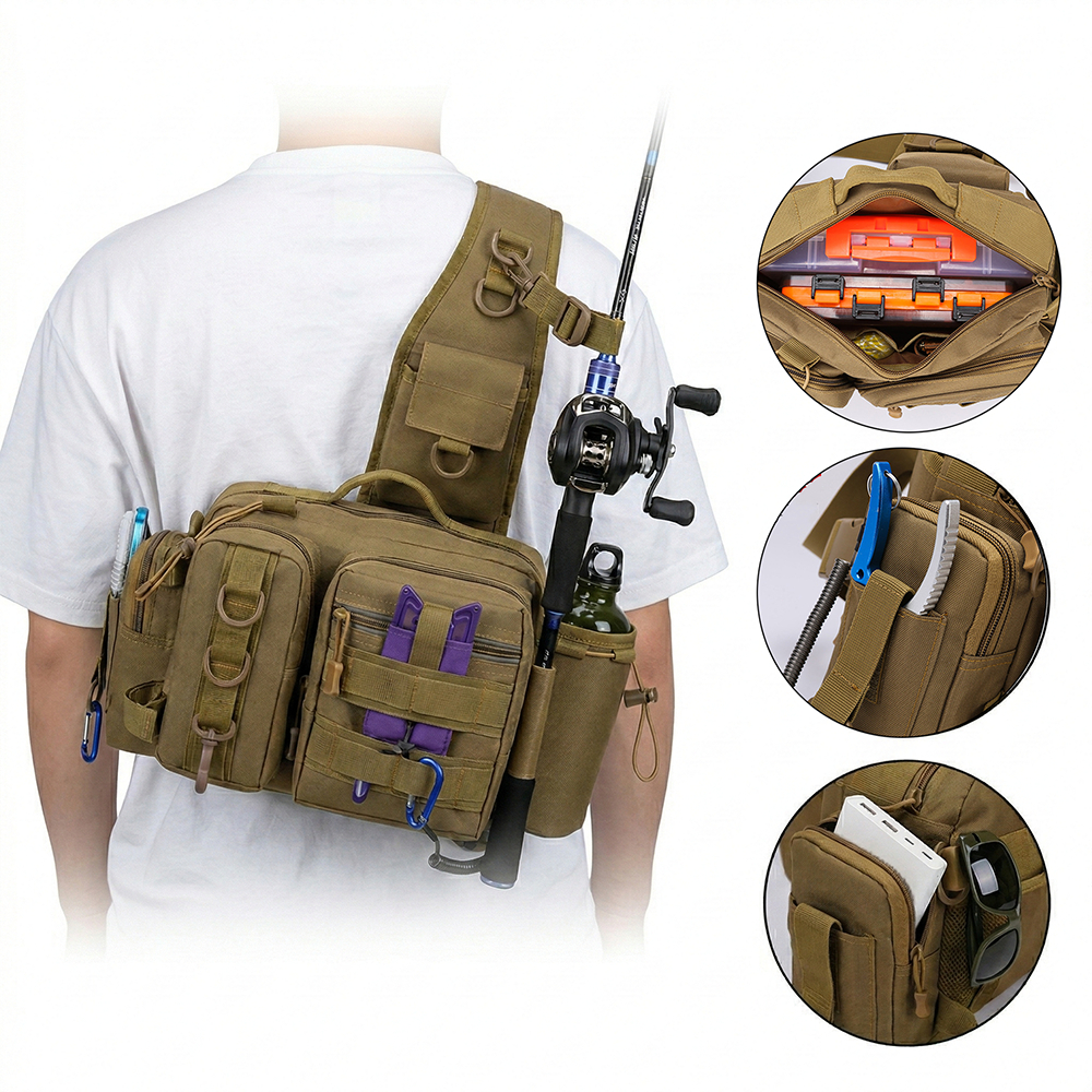 Bolsa de Pesca de Grande Mochila de Pesca Multifuncional Grande Impermeável com Suporte para Vara Estilo Tático em Oferta na Shopee
