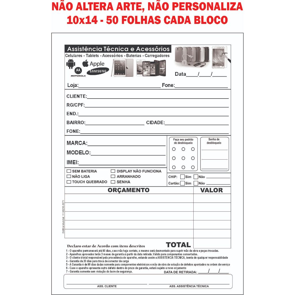 05 Blocos Assistência Técnica 10x14 c/ 50 folhas por talão Orçamento Ordem de Serviço em Oferta na Shopee