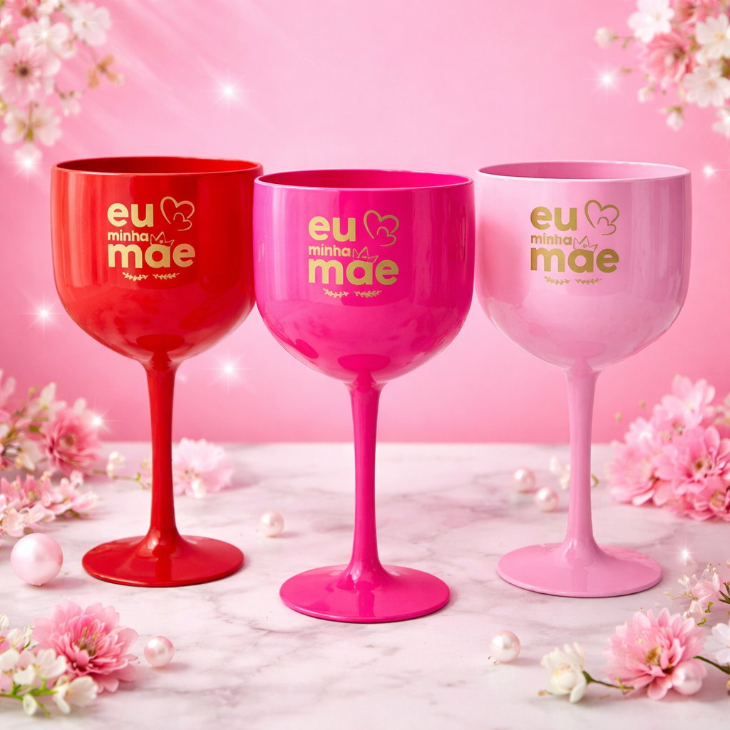 Kit 03 Taças Gin Acrílico *Eu Amo Minha Mãe* 550ml - bebidas, coquetéis, eventos