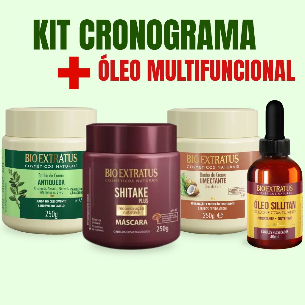 Bioextratus Tratamento Capilar Profissional 3 Máscaras 250g + Óleo 40ml Cronograma