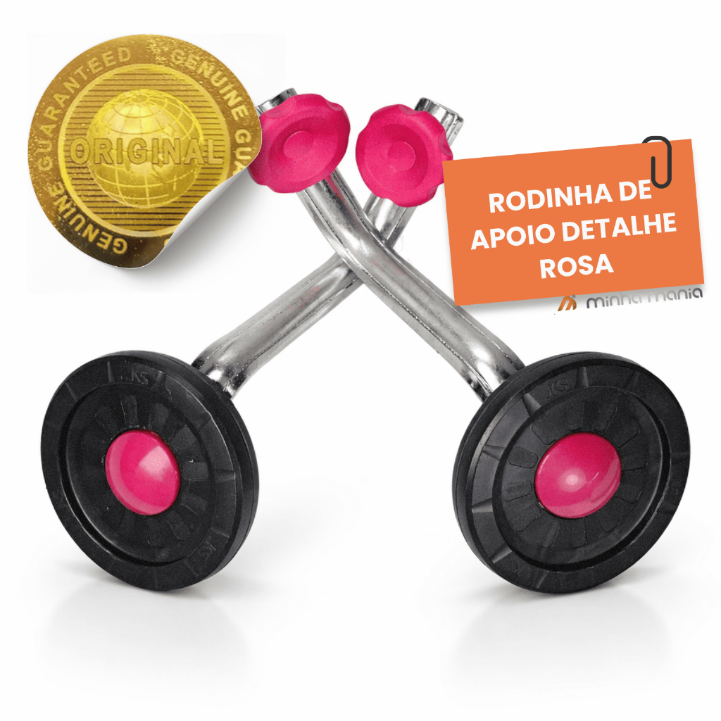 Rodinha Lateral De Apoio Para Bicicleta Infantil Aro 16 Com Manípulo E Calota Rosa Fúcsia Menina