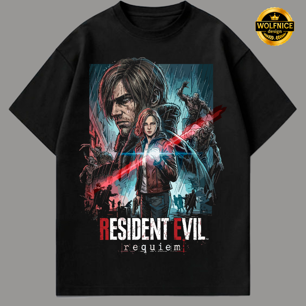 Camiseta Resident Evil Requiem Estampa Grande Game Gamer Geek Nerd Camisa Preta Unissex Masculina Feminina Algodão DTF