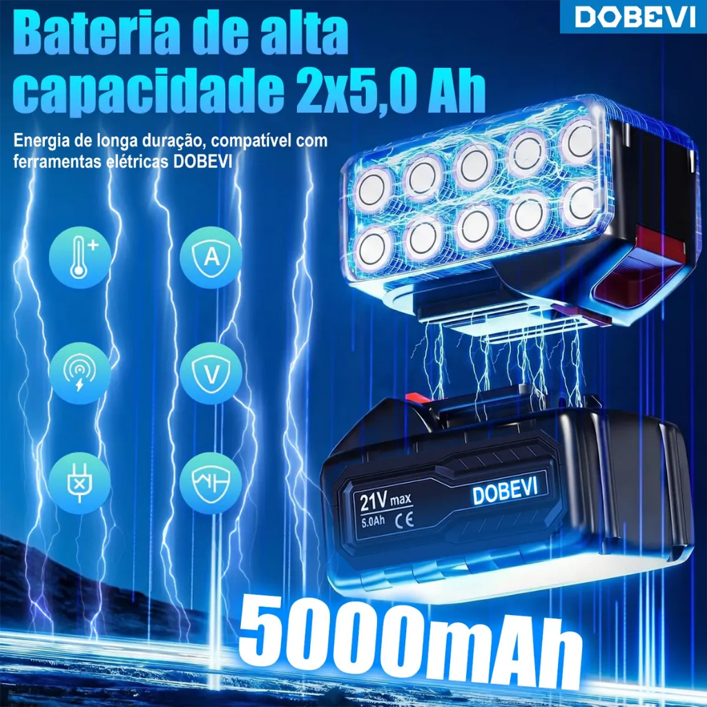 Chave De Impacto 1800nm Sem Escovas 2 Bateria Sem Fio Dobevi Azul 127/220v · foto 2