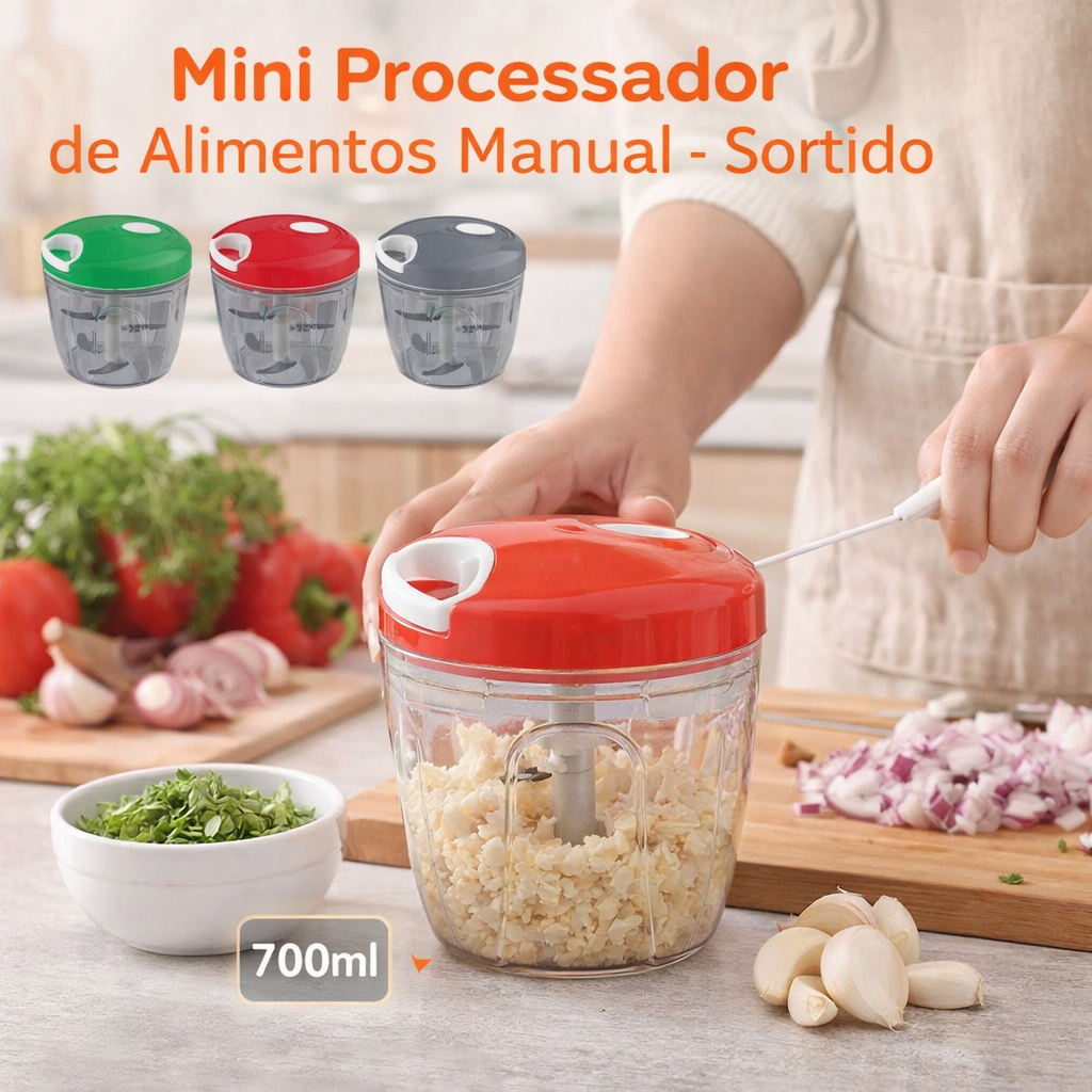 Mini Processador de Alimentos Manual - Sortido Cortador Corda Triturador Cozinha Prático Receitas