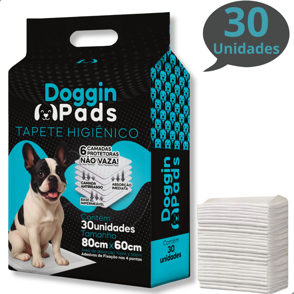 Tapete Higiênico para Cachorro Doggin Pads 80 x 60 cm - 30 Unidades