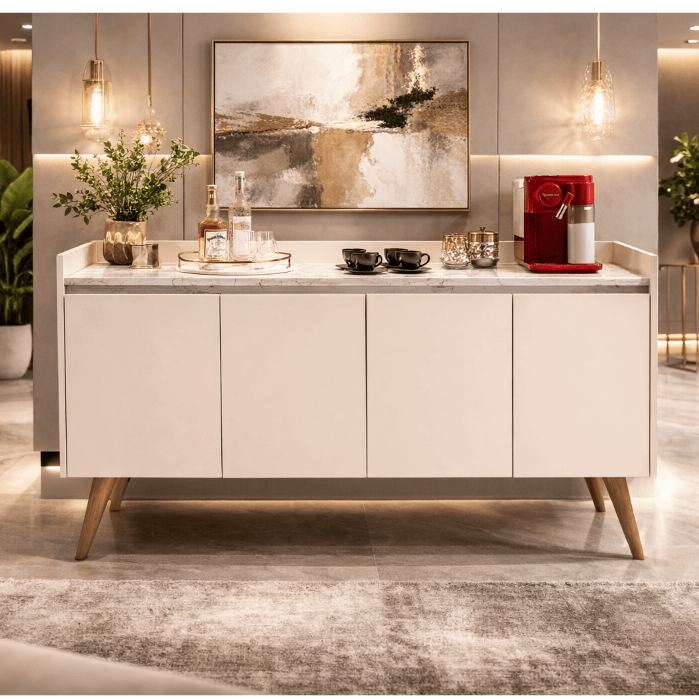Aparador Buffet Sala Pés Palito 2,3 e 4 Portas Luxo Prime - Várias Cores - JM Mais Móveis