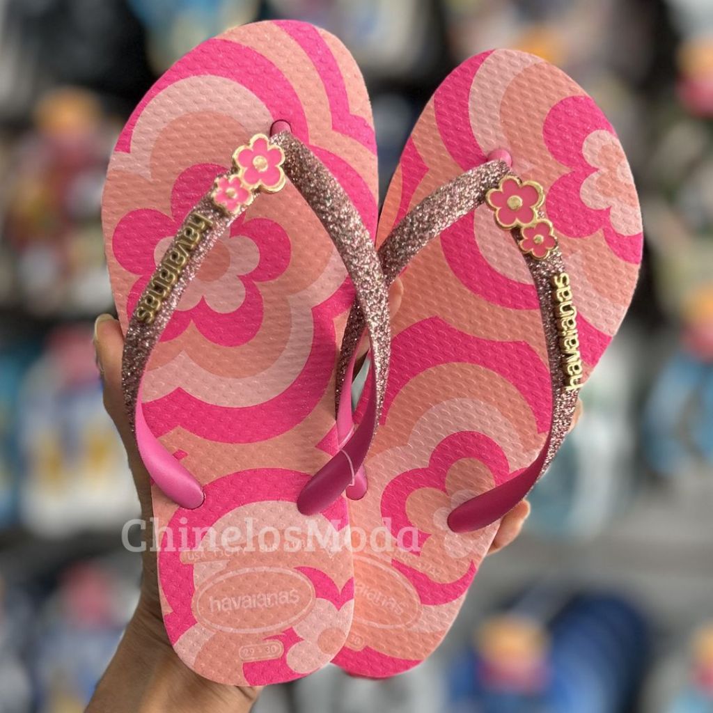 Chinelo Havaianas Glitter II Sandalia Infantil Feminino Menina Slim Kids Macio Leve Confortável