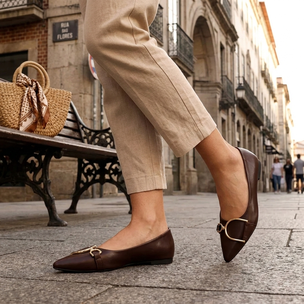 Sapatilha Feminina Bico Fino Luxo com Fivela Dourada  Elegante Confortável e Versátil em Oferta na Shopee