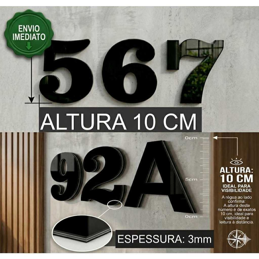 Números e LETRAS Residencial ACM Luxo 10cm - Black Piano (Não Enferruja) -  ENVIO IMEDIATO em Oferta na Shopee