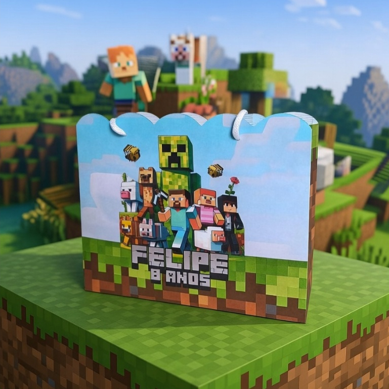 Sacolinha MINECRAFT Personalizado Sacolinha Lembrancinha Aniversário MINECRAFT PEGUE E MONTE