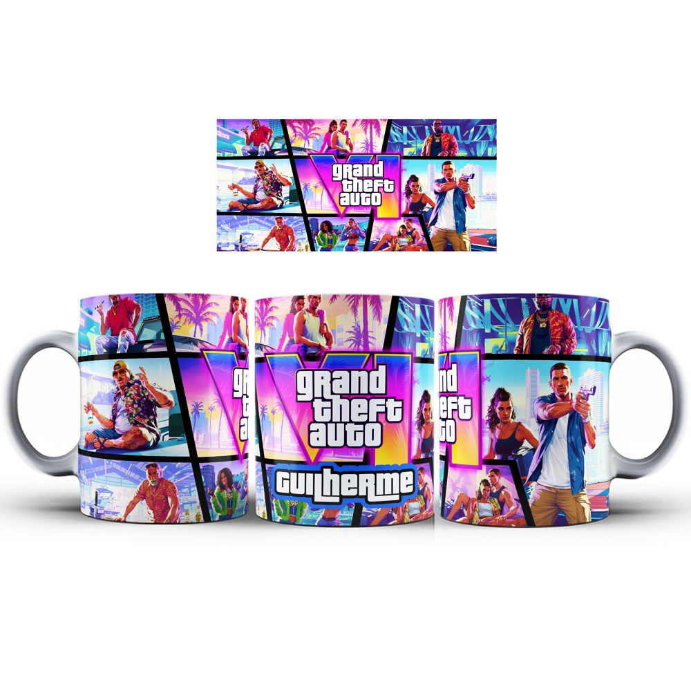Caneca GTA VI Porcelana Personalizada Gamer Presente GTA 6