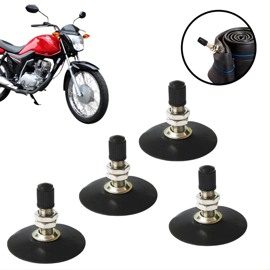 Kit 4 Bicos Válvula TR4E para Pneu sem Câmara Moto Motocicleta com Núcleo e Tampa em Oferta na Shopee