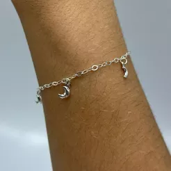Pulseira Feminina de Prata 925 5 Luas Pendentes lisas