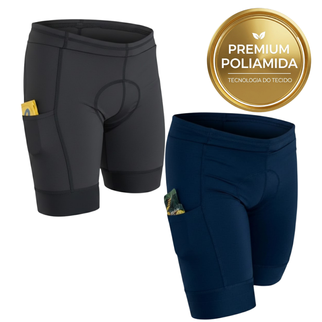 Kit 2 Bermudas Triathlon Masculina com Compressão 4 Bolsos Laterais Forro Poliamida Elastano