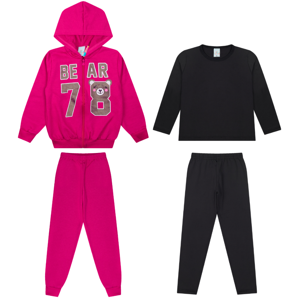 Kit 1 Conjunto Moletom Zíper + 1 Conjutno Térmico Feminino Infantil Cores e estampas sortidas em Oferta na Shopee