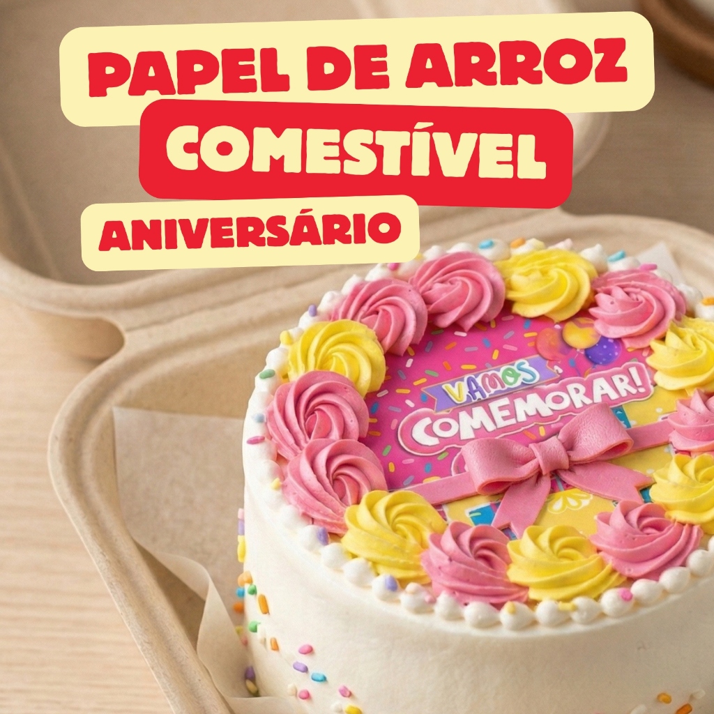 Papel de arroz comestivel misto parabens bolo confeitaria redondo bento cake comestivel