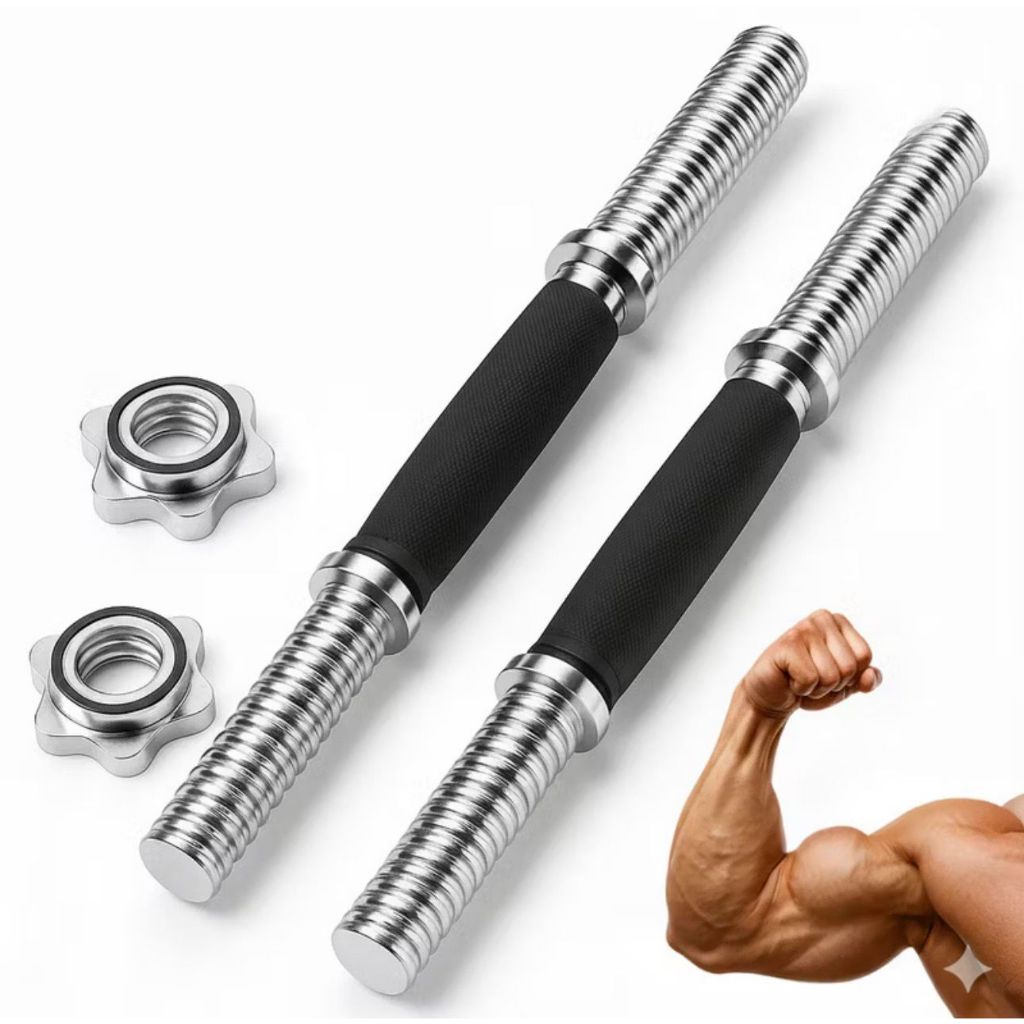 Barra Halter 40cm De Inox Com Rosca Sem Anilha Antiderrapante Rosca Direta Maciça Biceps Supino Agachamento Crucifixo