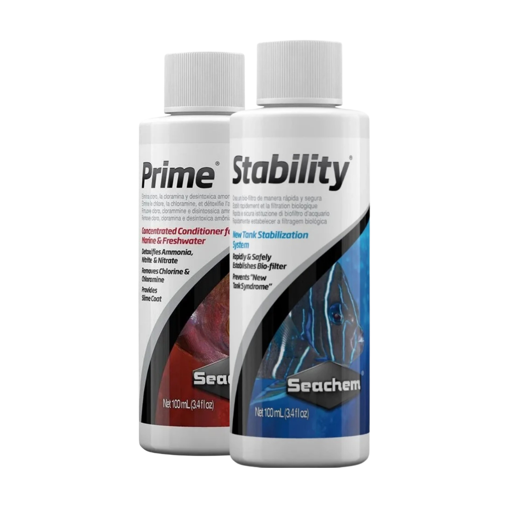 Kit Seachem Prime + Stability Removedor de Cloro e Acelerador Biológico para Aquários, Lago e Fontes em Oferta na Shopee
