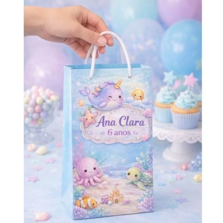 Sacolinha Personalizada Fundo do Mar / Lembrancinha Aniversário Infantil | Sacola Surpresa Personalizada