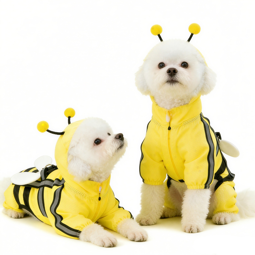 Capa de Chuva Abelha para Cachorro, Impermeável Quatro Pernas, Ideal para Cães Pequenos e Médios