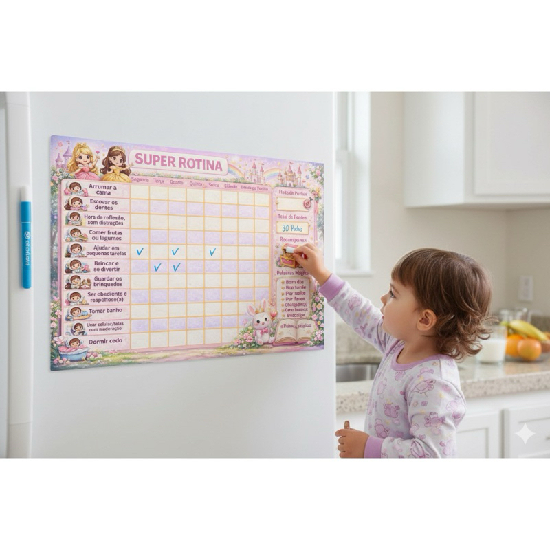 Quadro do Incentivo Magnetico Personalizado Infantil Semanal Rotina 29x20cm