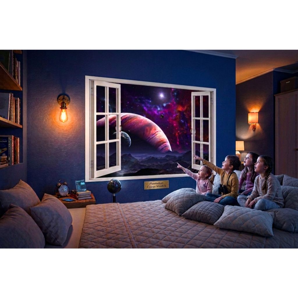 Adesivo Parede Janela Decorativa Adesiva Planetas Galáxia Planetário Estrelas Universo