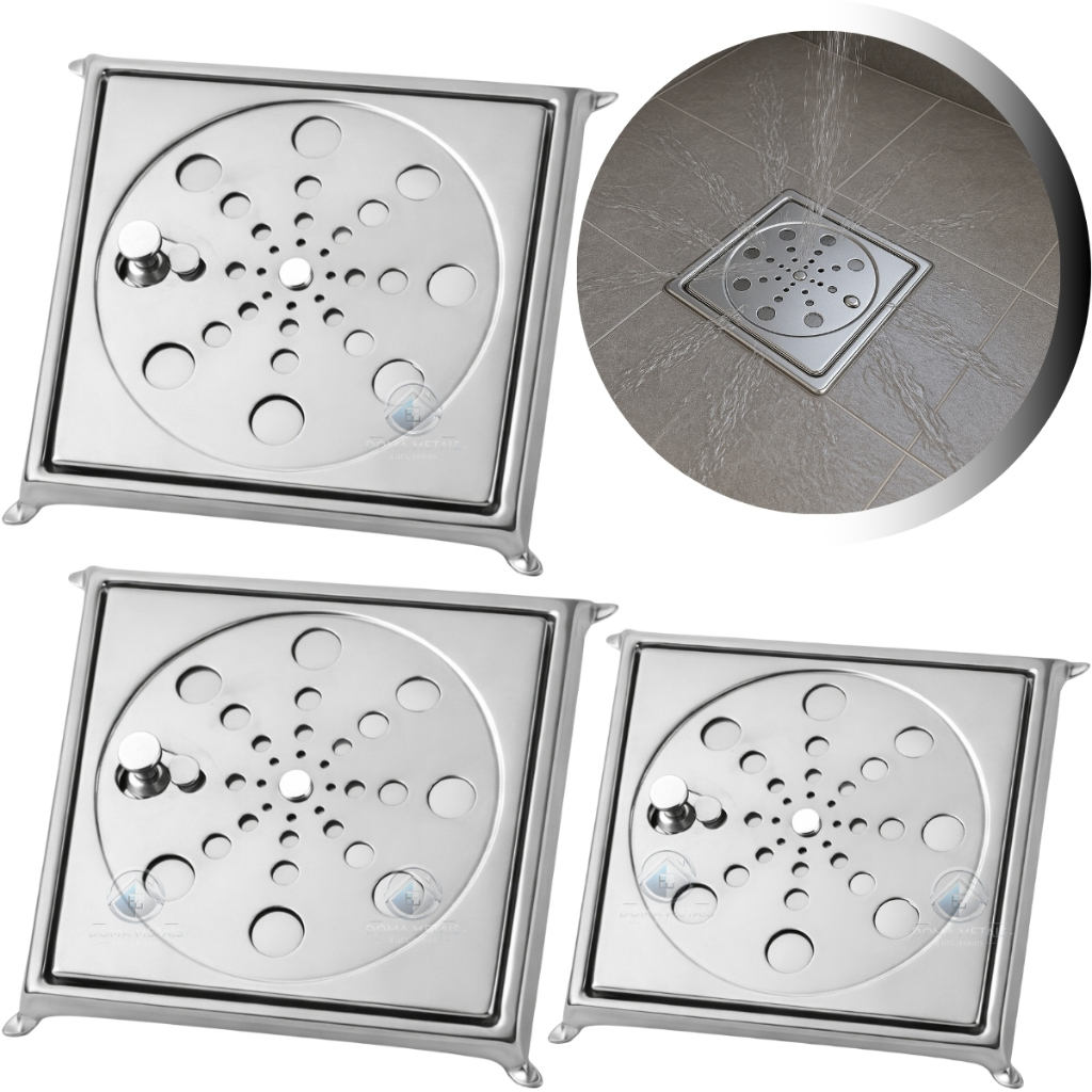 Kit 3 Ralo Inox 10x10 Completo Grelha Com Caixilho Cromado Para Banheiro Piso Lavanderia