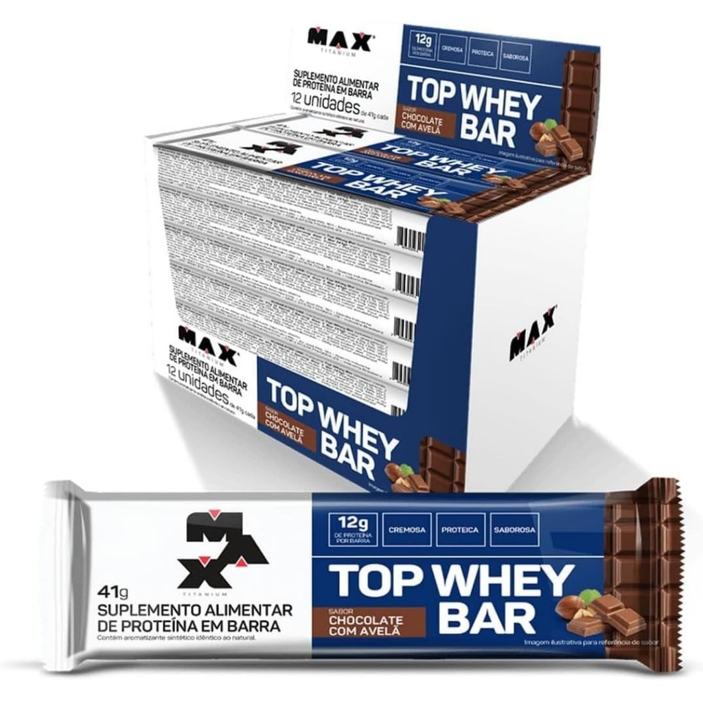 Top Whey Barra de Chocolate com Avelã Max Titanium 12un.