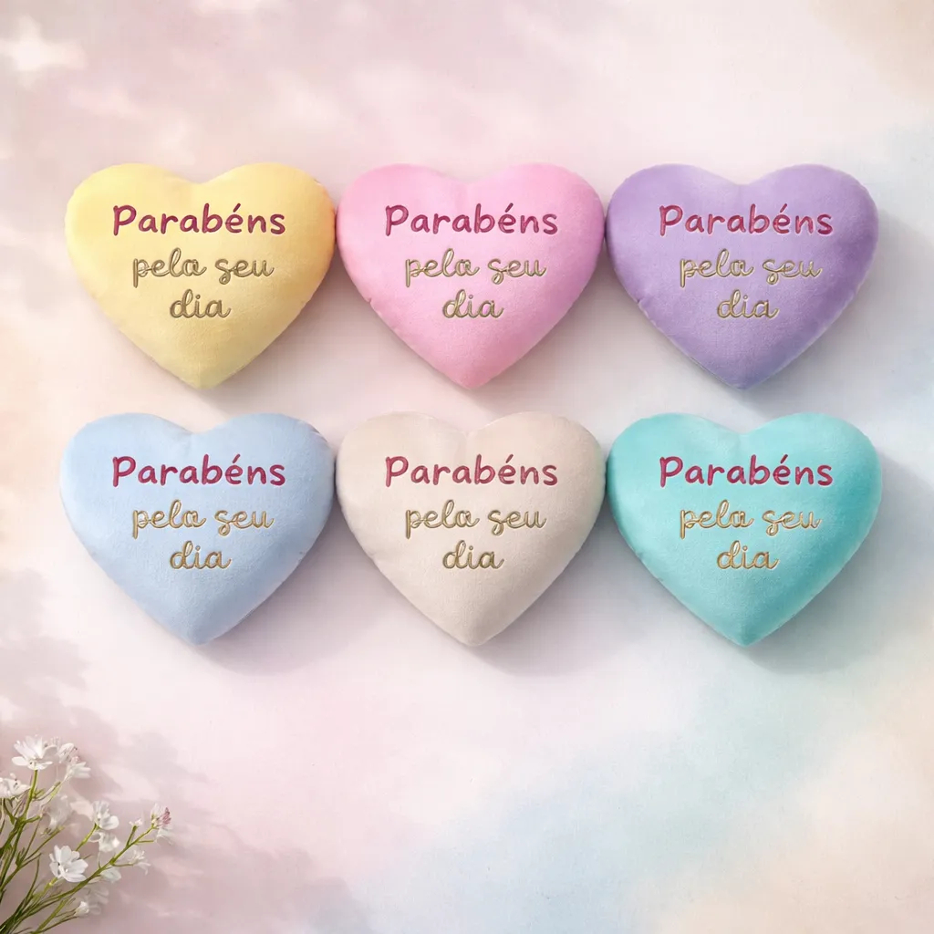 Coração de pelúcia para Cestas Parabéns Presente Aniversário 15cm Decoração Fofo Dia da Mulher