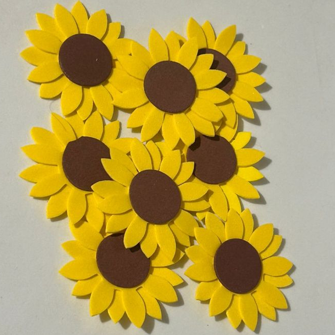 Tag Enfeite Aplique Girassol para Festa Junina em EVA 5 CM– Kit com 8 Unidades