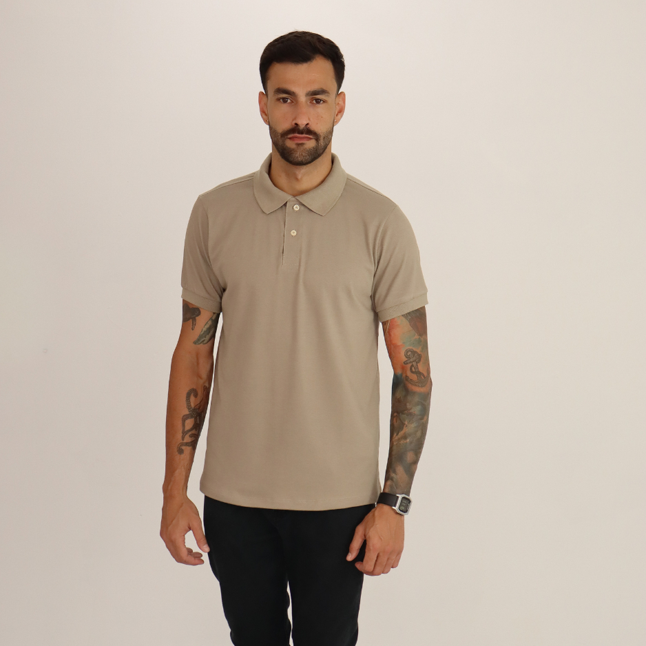 1 Camisa Polo Masculina Lisa Premium Pique Basica Lisa com Elastano Casual - Trabalho / CINZA SAGE