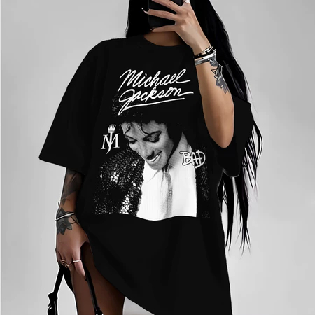 Camiseta Feminina Michael Jackson Cantor Rei Do Pop Homenagem Estilo Moderno Autografo em Oferta na Shopee